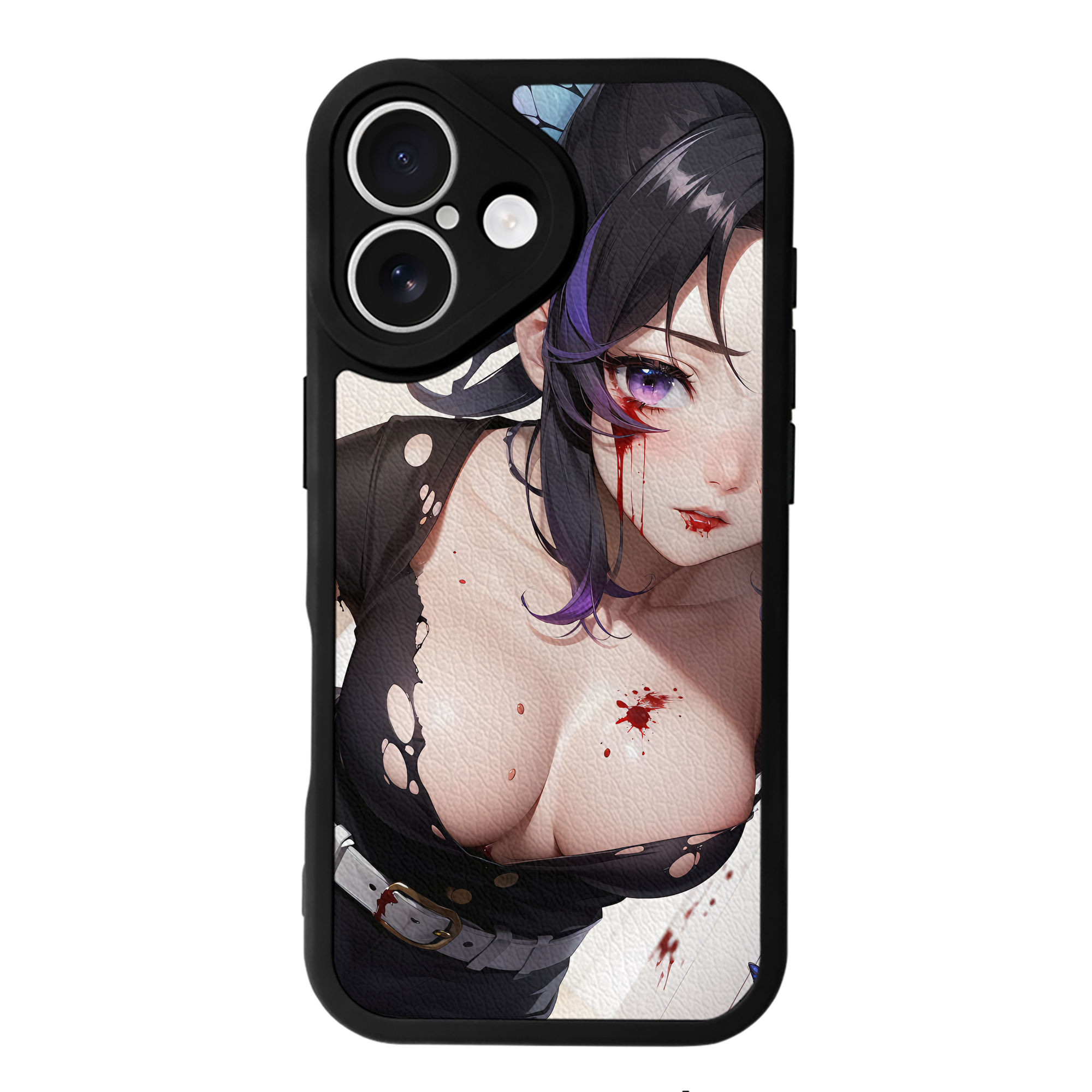 （画像用） 鬼滅の刃（きめつのやいば）蟲柱-胡蝶 しのぶ／こちょう しのぶ Kochou Shinobu 【iPhone 16シリーズ対応】シリコンスマホケース（レザー調） 材質：シリコン